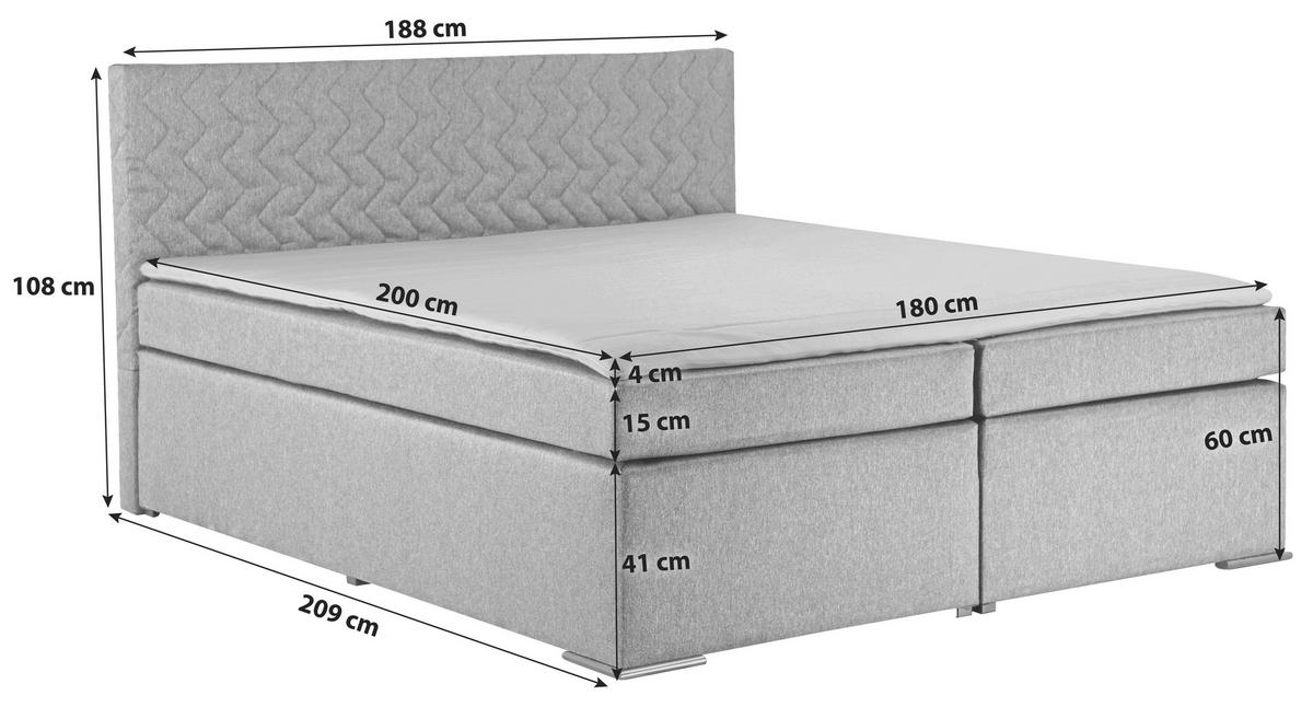 Boxspring Krevet Betty - siva/boje kroma, Basics, tekstil/metal (180/200cm)
