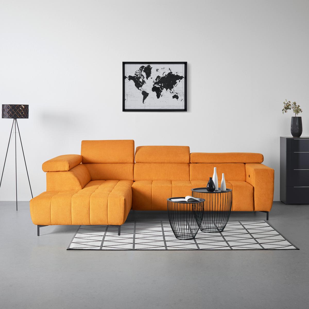 Wohnlandschaft Taragona in Gelb - Dunkelorange/Schwarz, Modern, Textil (201/295cm) - Premium Living