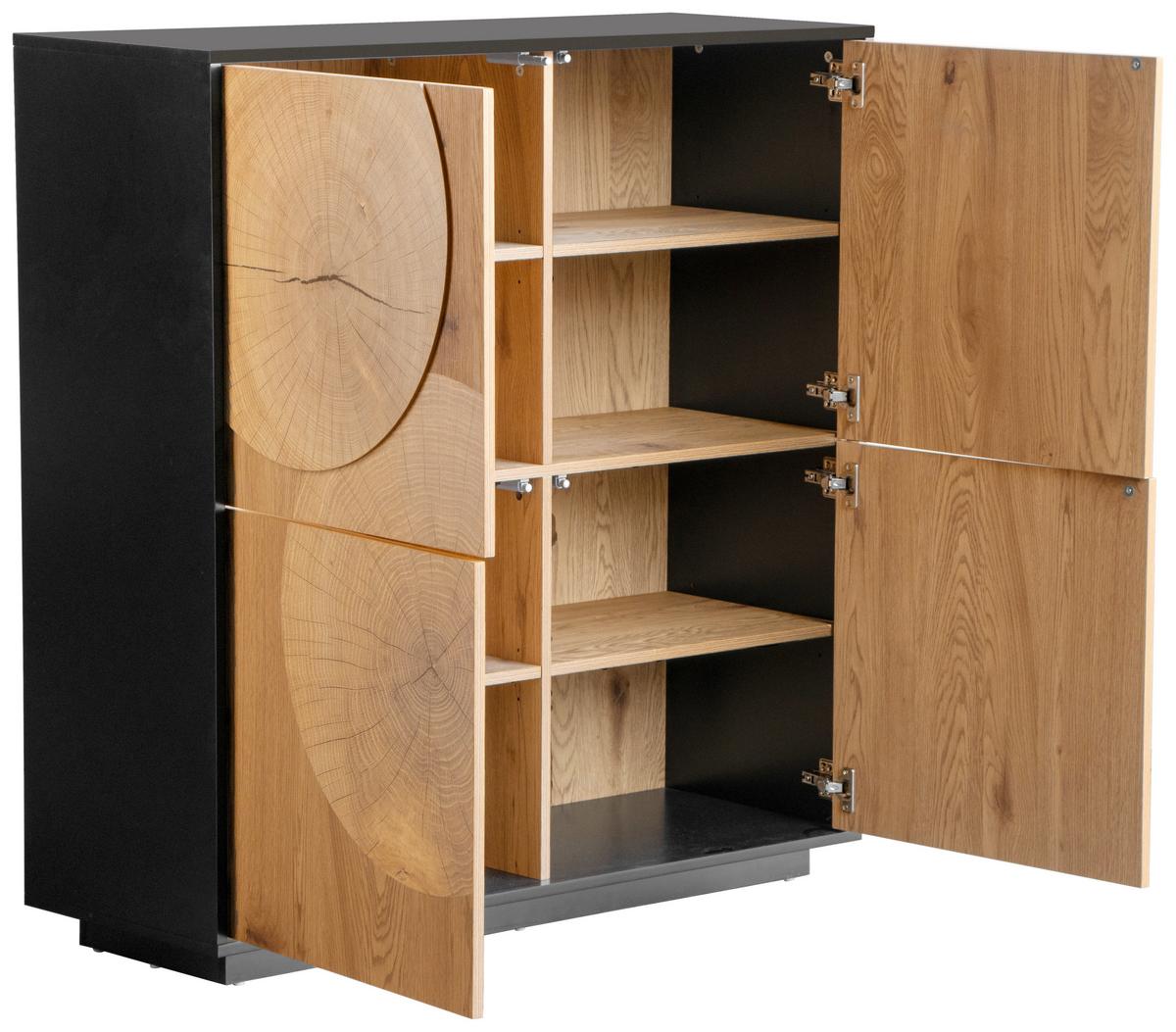 KOMODA WOODY - kolor dębowy/czarny, Lifestyle, materiał drewnopochodny (110/115,5/40cm) - Xora