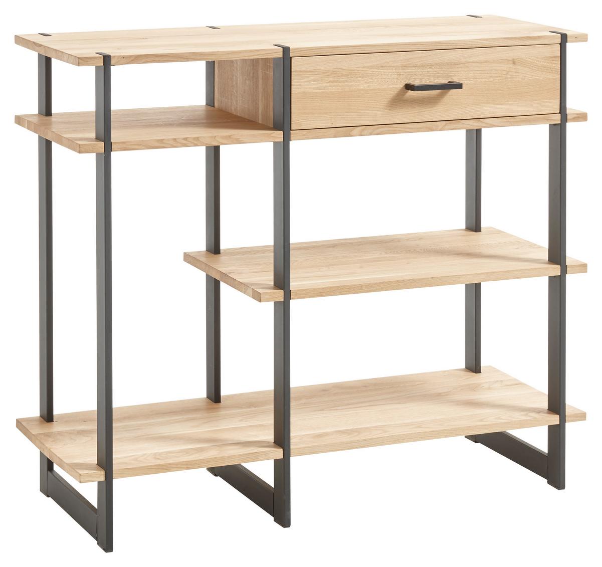 Konsole "Paco" , ca 110x40 cm, aus Eiche - Eichefarben/Schwarz, Natur, Holz/Metall (110/93,5/40cm) - Livetastic