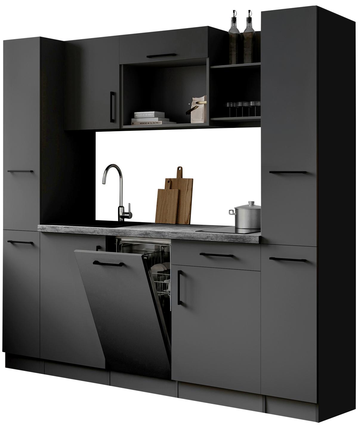 Küchenblock Oliver m. Geräten Grau - Grau, Trend, Holzwerkstoff/Metall (205cm) - Respekta
