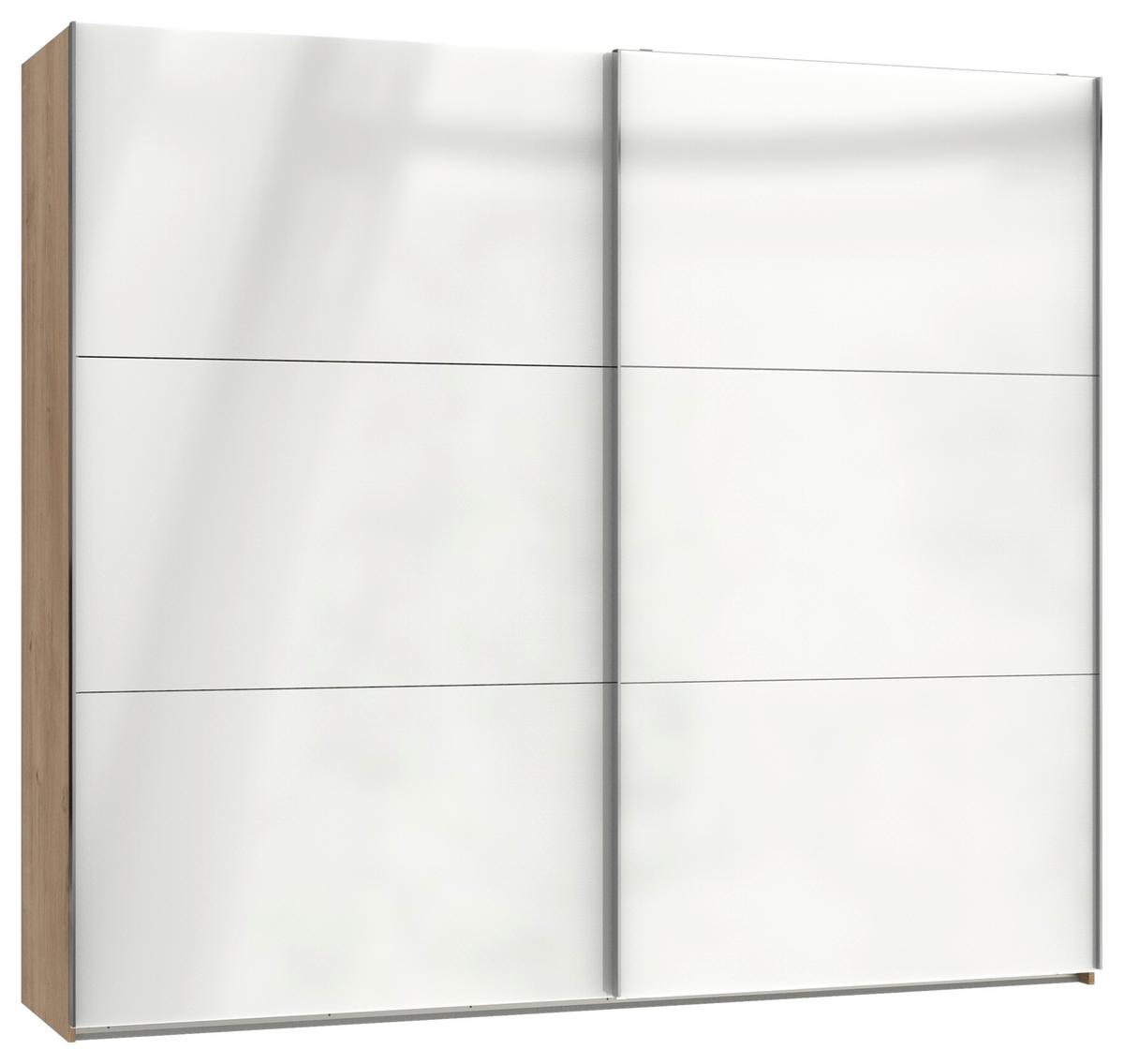 Schwebetürenschrank Level 36D ca. 200x216x65 cmWeiß - Chromfarben/Weiß Hochglanz, MODERN, Holzwerkstoff/Metall (200/216/65cm) - MID.YOU