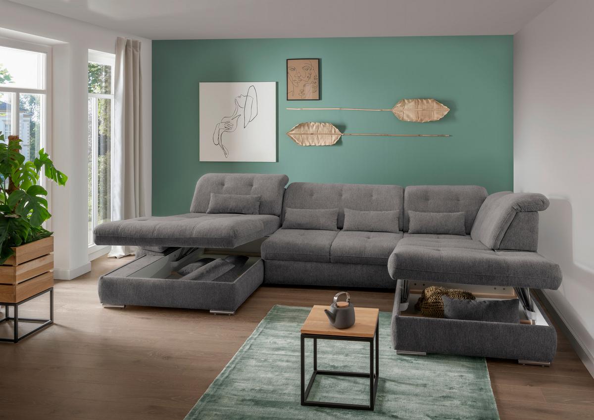 Wohnlandschaft Dalida Braun/Grau Chenille - Chromfarben/Braun, Design, Textil/Metall (195/376/254cm) - Livetastic