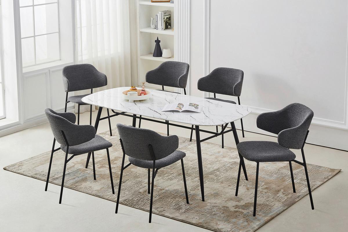 Set Naslanjačev Bouclé, Temno Siva, 2-Delni - temno siva/črna, Moderno, kovina/tekstil (54/83/59cm) - Livetastic