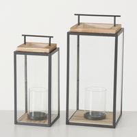 LATARNIA 9717777 - MODERN GARDEN - kolor dębowy/czarny, Basics, metal/drewno (20/20/45cm)