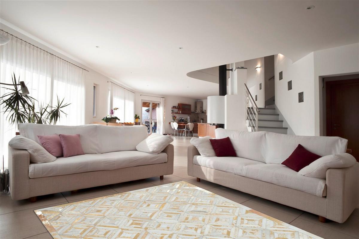 FLACHWEBETEPPICH SPARK 410 ELFENBEIN / GOLD - Goldfarben/Creme, Basics, Leder (80/150cm) - Kayoom