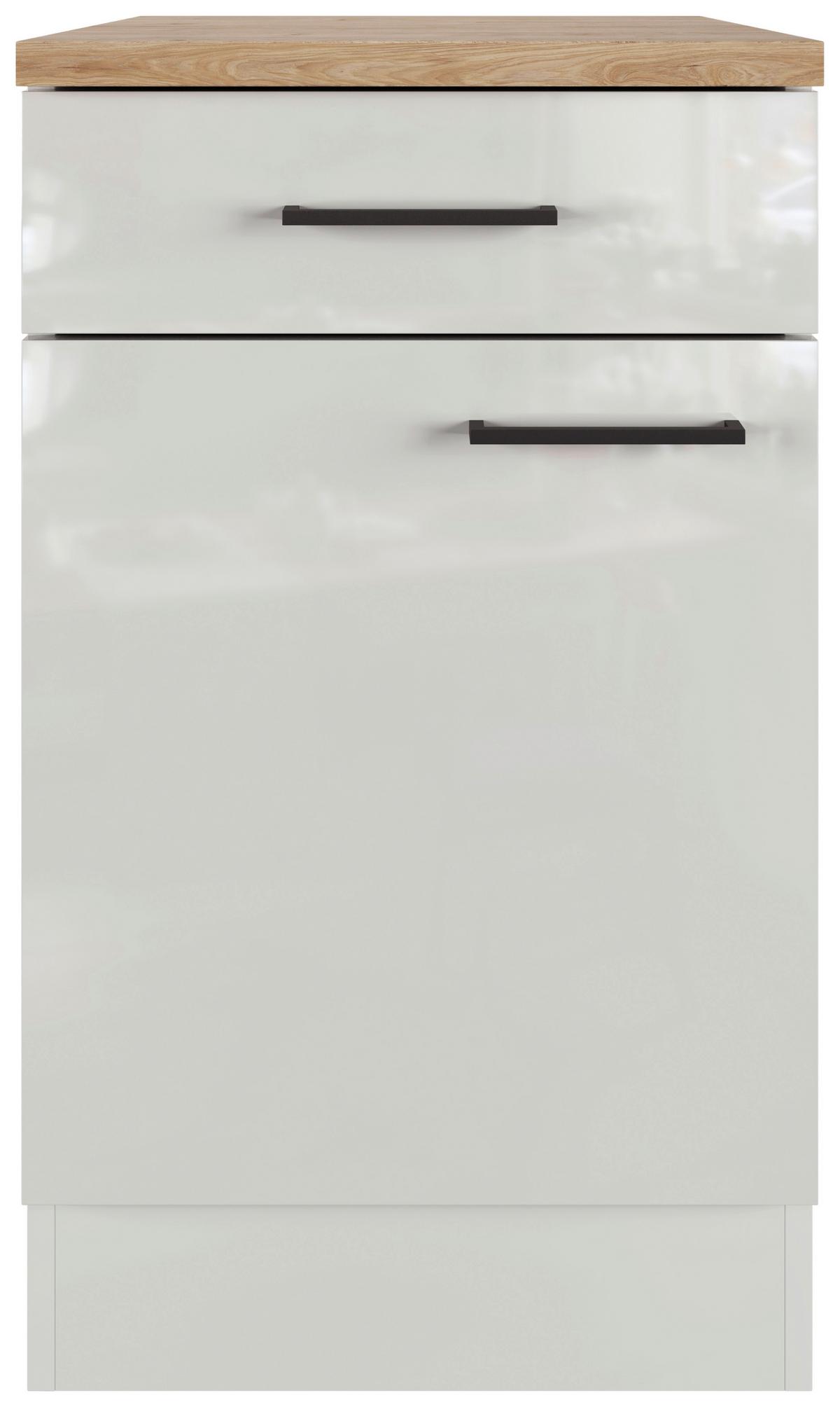 Küchenunterschrank in Lichtgrau glänzend - Schwarz/Grau, MODERN, Holzwerkstoff/Metall (50/86/60cm) - FlexWell