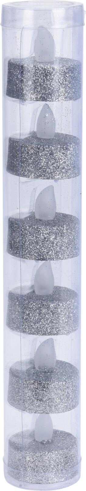 LED-es Teamécses Glitter 6db/csomag - szürke, műanyag (3,8/4cm)