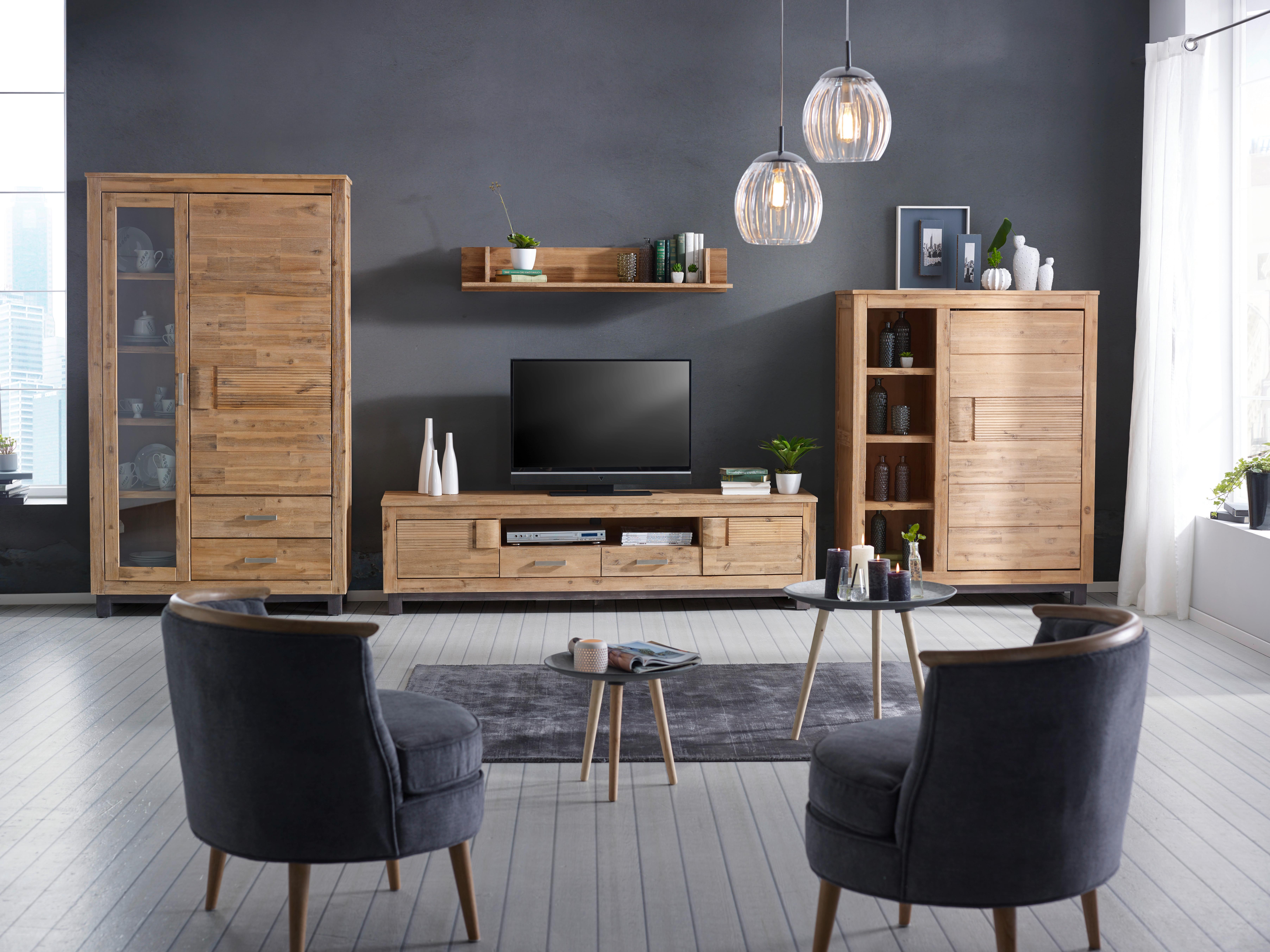 TV-Element aus Akazie teilmassiv - Akaziefarben/Grau, Konventionell, Holz/Metall (190/50/45cm) - Zandiara