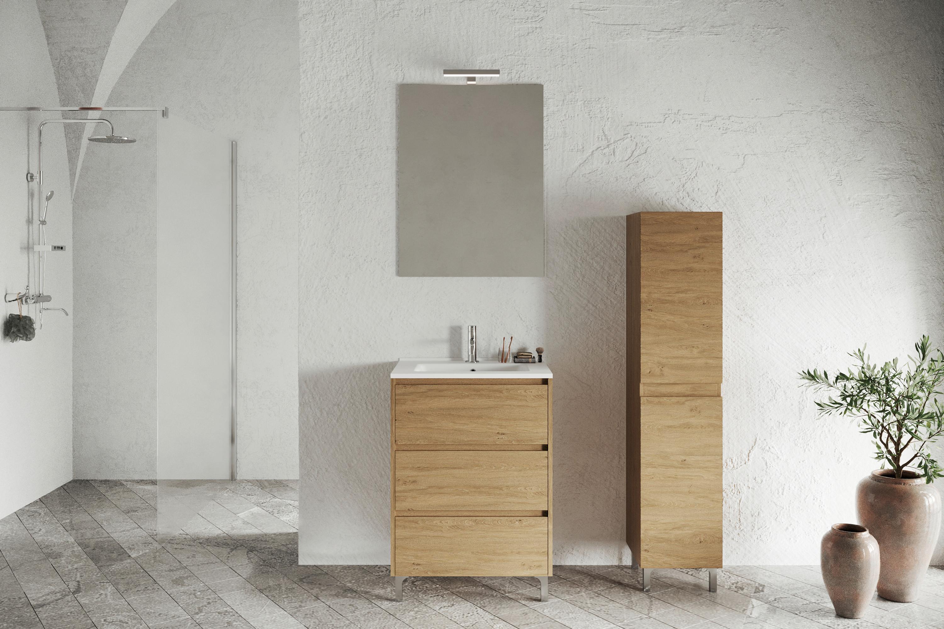 Visoki Element Lisbona - boje kroma/divlji hrast, Basics, staklo/drvni materijal (31.5/130/33.1cm)