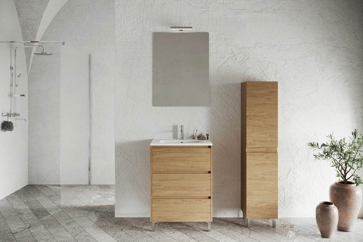 Visoki Element Lisbona - boje kroma/divlji hrast, Basics, staklo/drvni materijal (31.5/130/33.1cm)