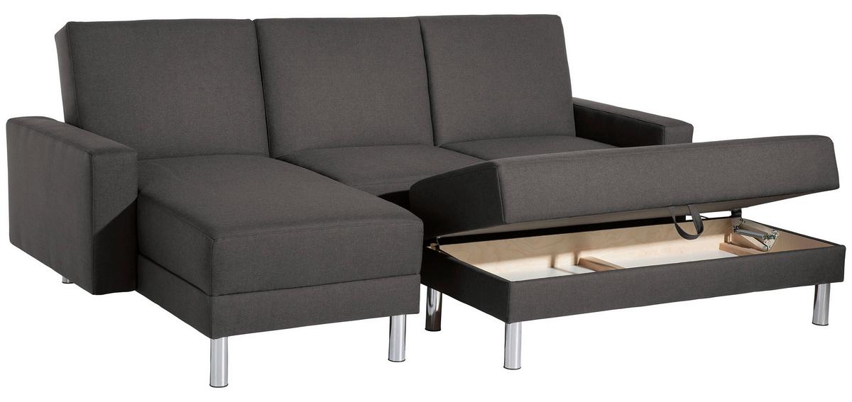 ECKSCHLAFSOFA JUST FASHION - Chromfarben/Anthrazit, KONVENTIONELL, Textil/Metall (152/230cm) - Max Winzer