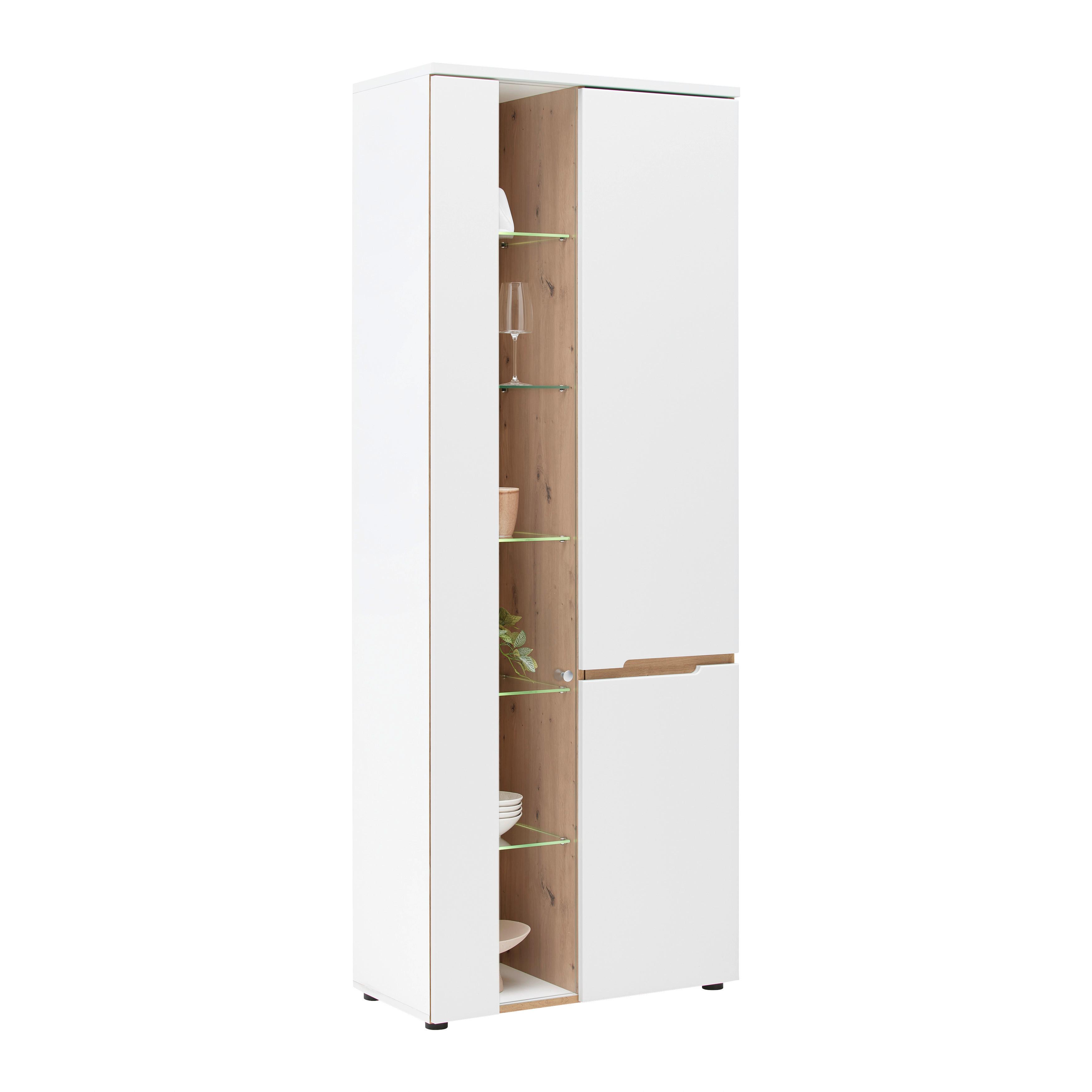 Vitrine Dallas Weiss/Eiche Artisan - Weiss/Schwarz, Modern, Holzwerkstoff (75/197/38cm) - Premium Living