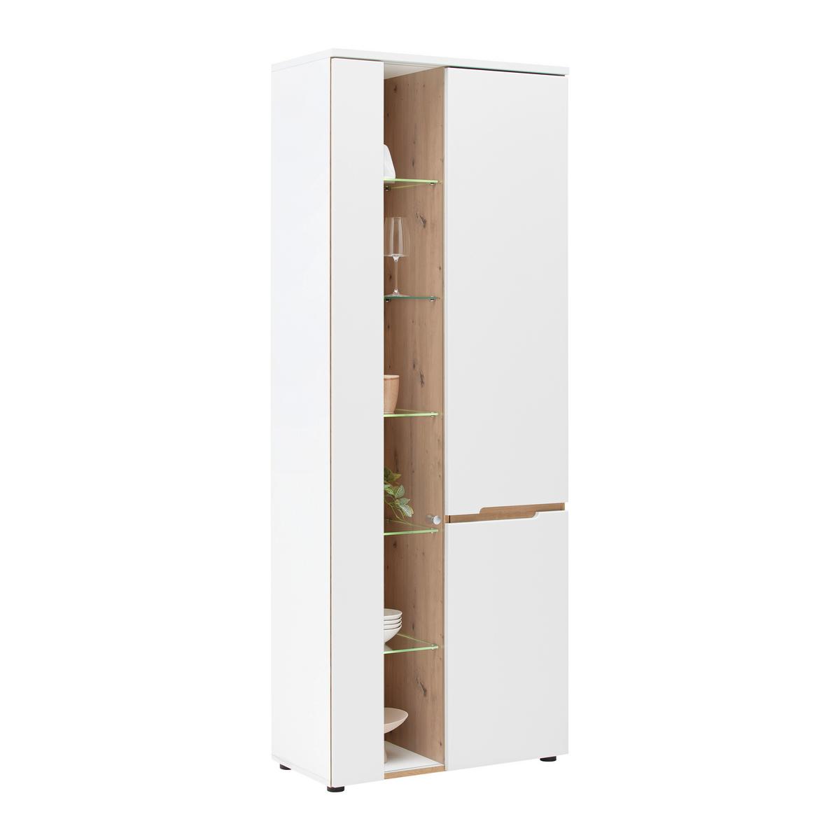 Vitrine Dallas Weiss/Eiche Artisan - Weiss/Schwarz, Modern, Holzwerkstoff (75/197/38cm) - Premium Living