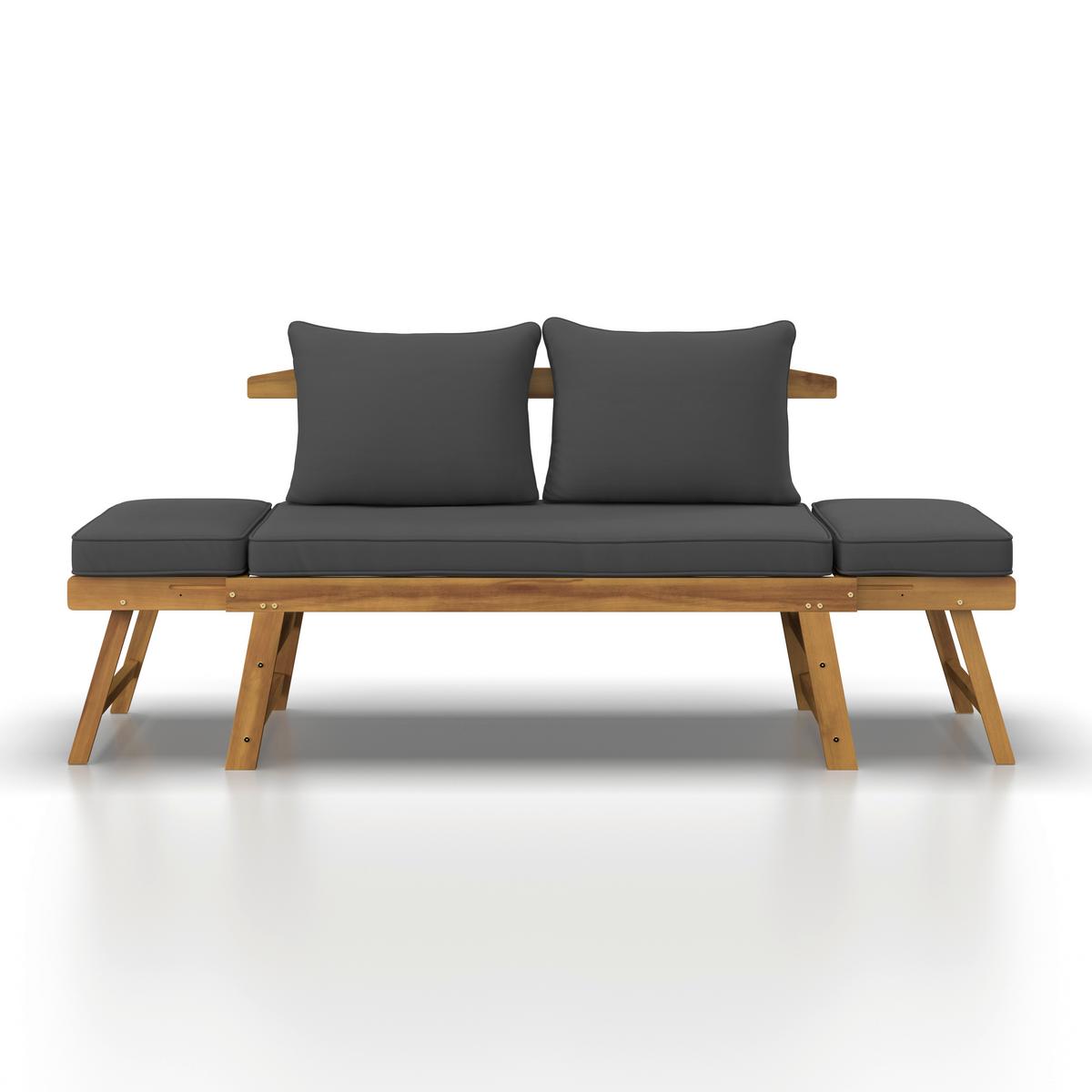 Gartenliege Pia Dunkelgrau Akazie/Outdoorstoff - Dunkelgrau/Akaziefarben, MODERN, Holz/Textil (143-190/68/75cm) - Bessagi Garden