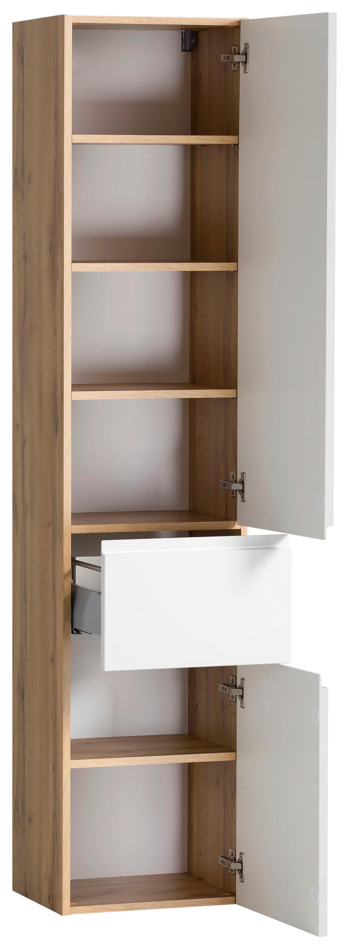 Hochschrank Varese B: 40 cm Weiß/Wotaneiche Dekor - Eiche Wotan/Weiß, MODERN, Holzwerkstoff (40/180/35cm) - Held
