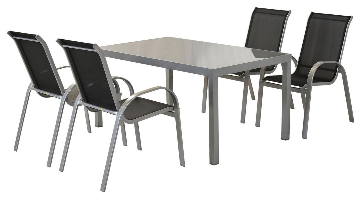 GARTENSET AMALFI - Silberfarben/Schwarz, MODERN, Textil/Metall - Gardenson