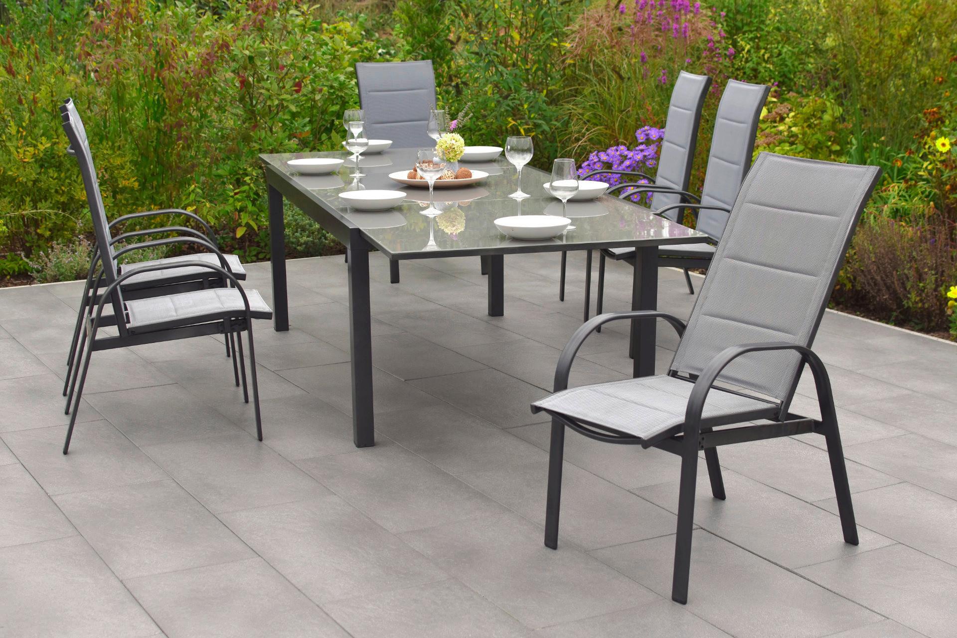 Gartensessel 2er-Set Marini Grau - Graphitfarben/Grau, KONVENTIONELL, Textil/Metall (57/110/73cm) - Gardenson