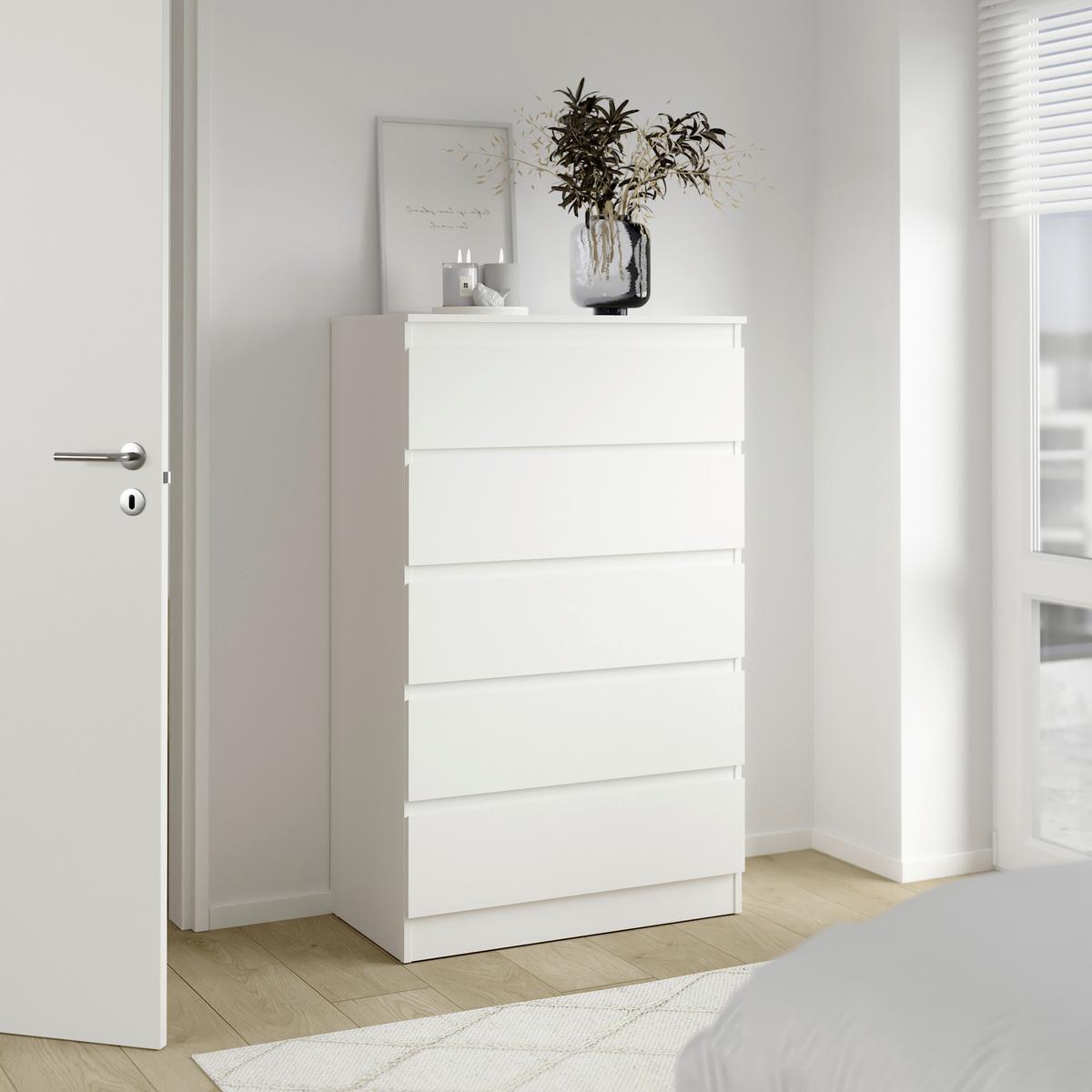 Kommode Mara 5 Weiß - Weiß, KONVENTIONELL, Holz (77/125/42cm) - Mömax