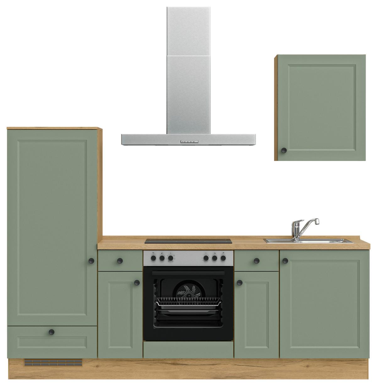 Küchenblock Cascada Low m. Geräten Schilfgrün - Schilfgrün/Schieferfarben, MODERN, Holzwerkstoff/Metall (240cm) - Nobilia