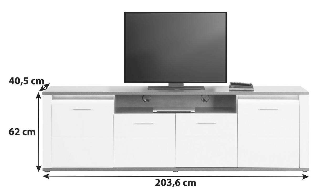 Tv Komoda Alassio - bijela/boje grafita, Moderno, drvni materijal/metal (203,6/62/40,5cm) - Modern Living