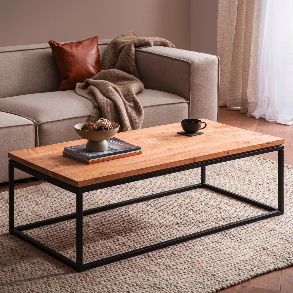 COUCHTISCH WL7.309 - Schwarz/Akaziefarben, Design, Holz/Metall (120/60/40cm) - Livetastic