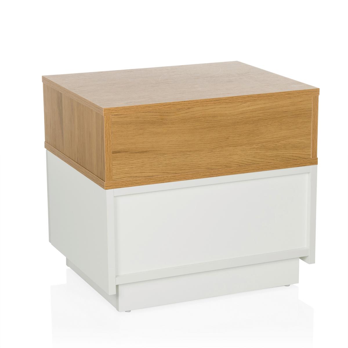 Mizica Melmo, Bela, Barva Hrasta - barve hrasta/bela, Moderno, umetna masa/leseni material (50/45/40cm) - MID.YOU