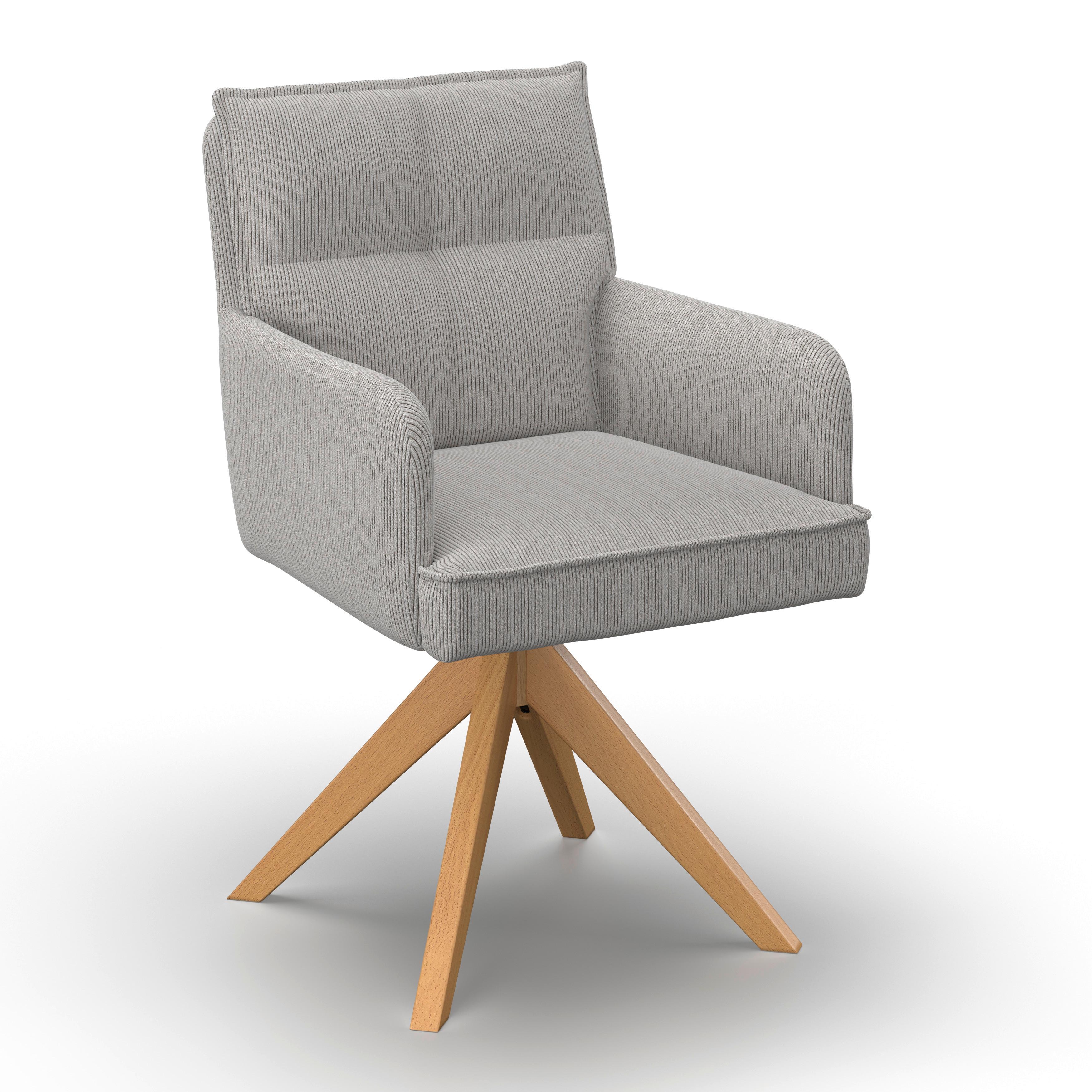 Armlehnstuhl Felina Hellgrau Cord Drehbar Gepolstert - Hellgrau/Naturfarben, MODERN, Holz/Textil (57/94/64cm) - Bessagi Home