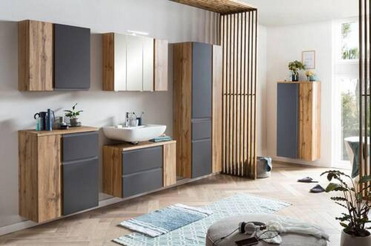 Hochschrank "Varese" in grau/wotaneiche - Eiche Wotan/Grau, MODERN, Holzwerkstoff (65/180/35cm) - Held