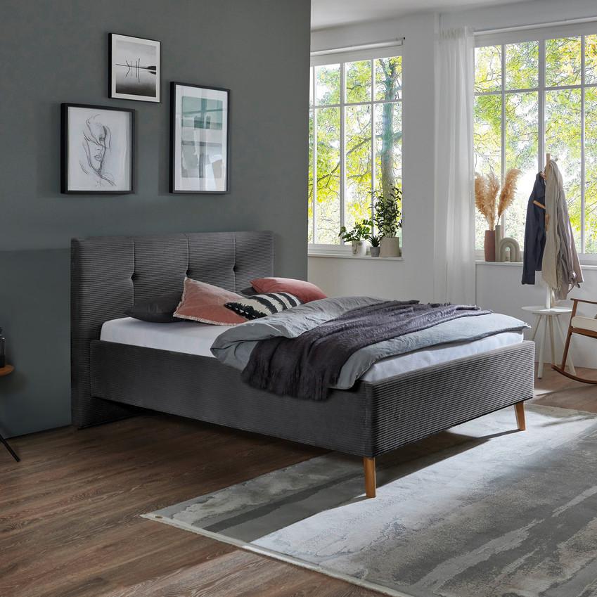Polsterbett Meila Grau ca. 140x200cm - Eichefarben/Grau, KONVENTIONELL, Holz/Textil (140/200cm) - Premium Living