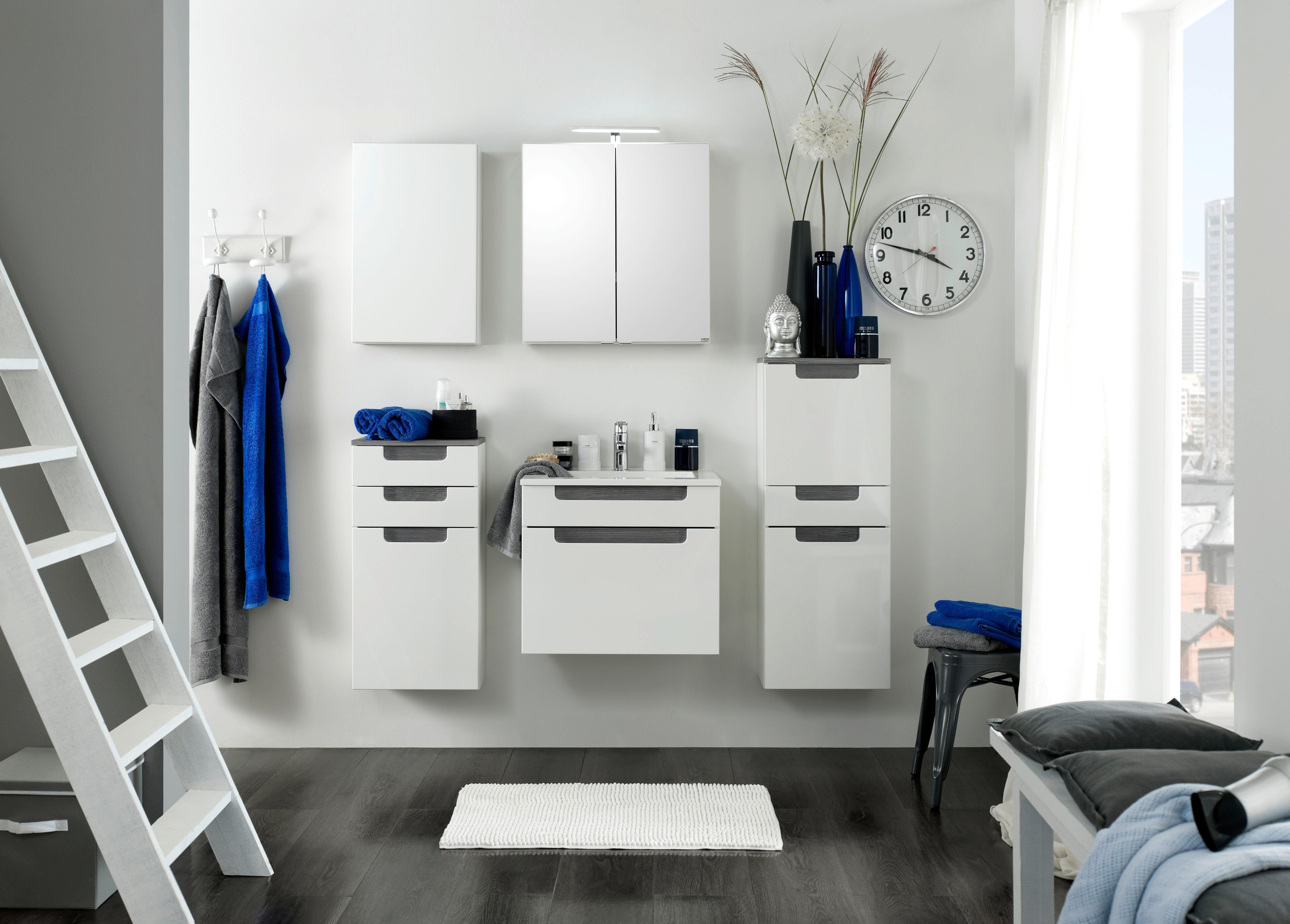 Badezimmer in Weiss/ Eichefarbe 'Siena' - Weiß/Silbereichenfarben, MODERN, Holzwerkstoff/Stein (60cm) - Held