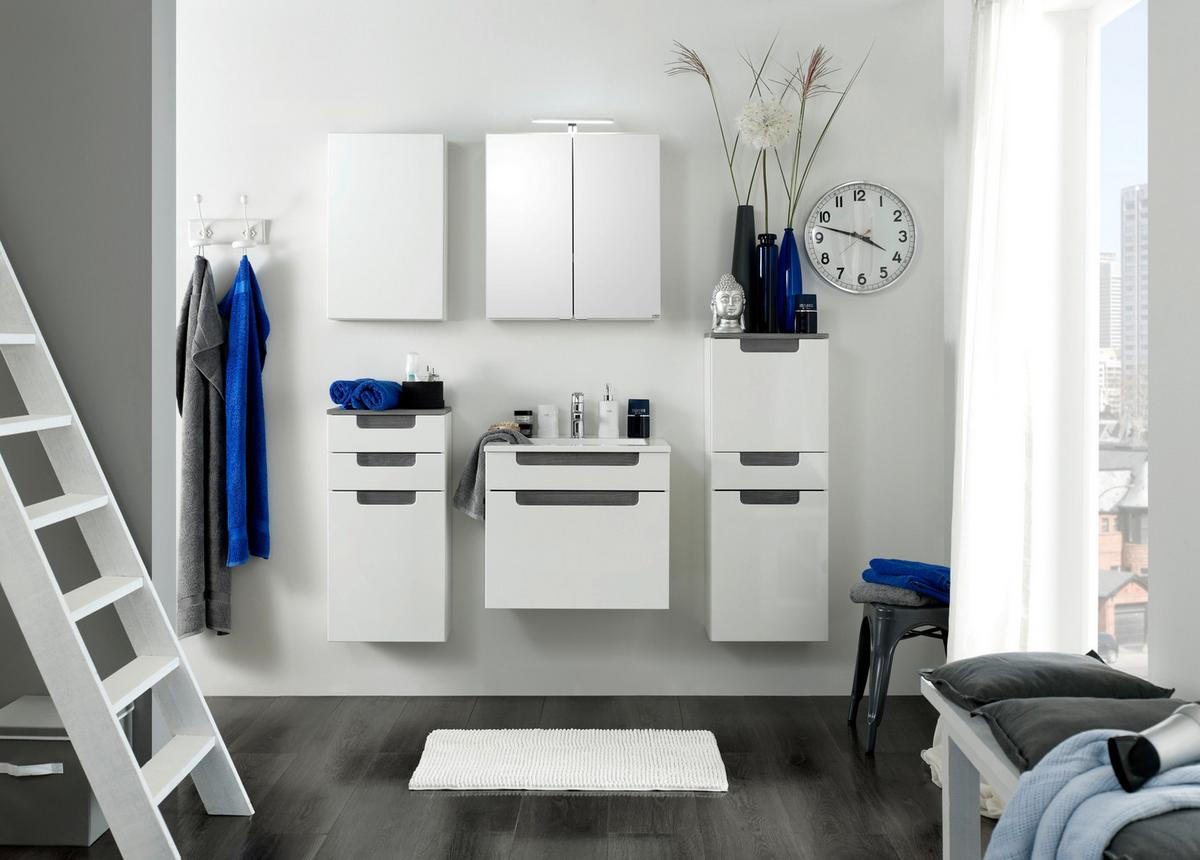 Badezimmer in Weiss/ Eichefarbe 'Siena' - Weiß/Silbereichenfarben, MODERN, Holzwerkstoff/Stein (60cm) - Held