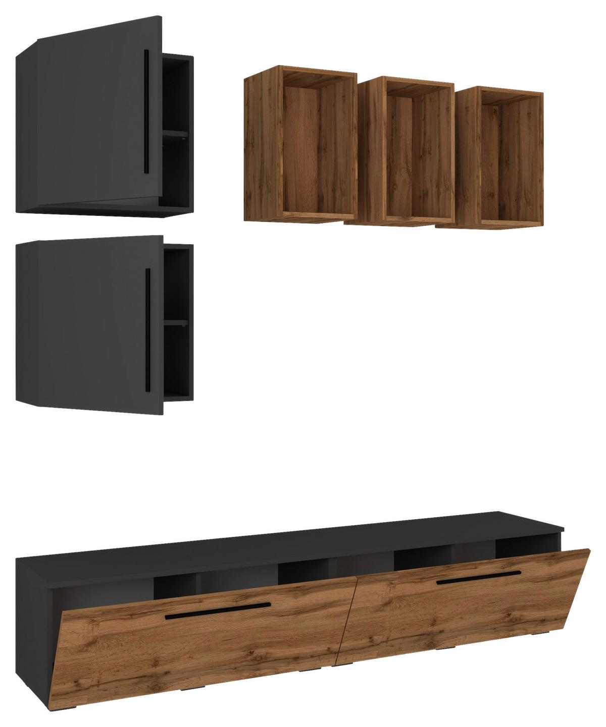 Dnevni Regal Arila, Antracit, Barva Hrasta, 6-Delno - črna/barve hrasta, Moderno, umetna masa/leseni material (190/200/40cm) - MID.YOU