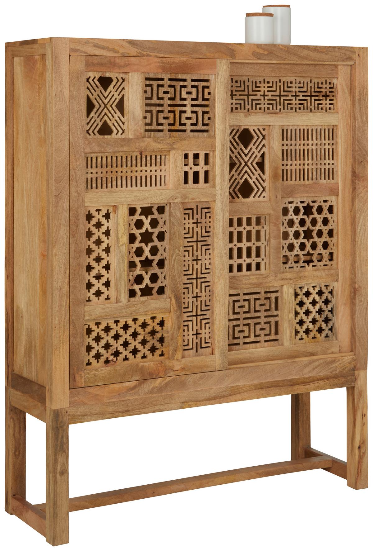 Highboard Lakota aus Mangoholz in Hellbraun - Hellbraun, LIFESTYLE, Holz (115/150/38cm) - Zandiara