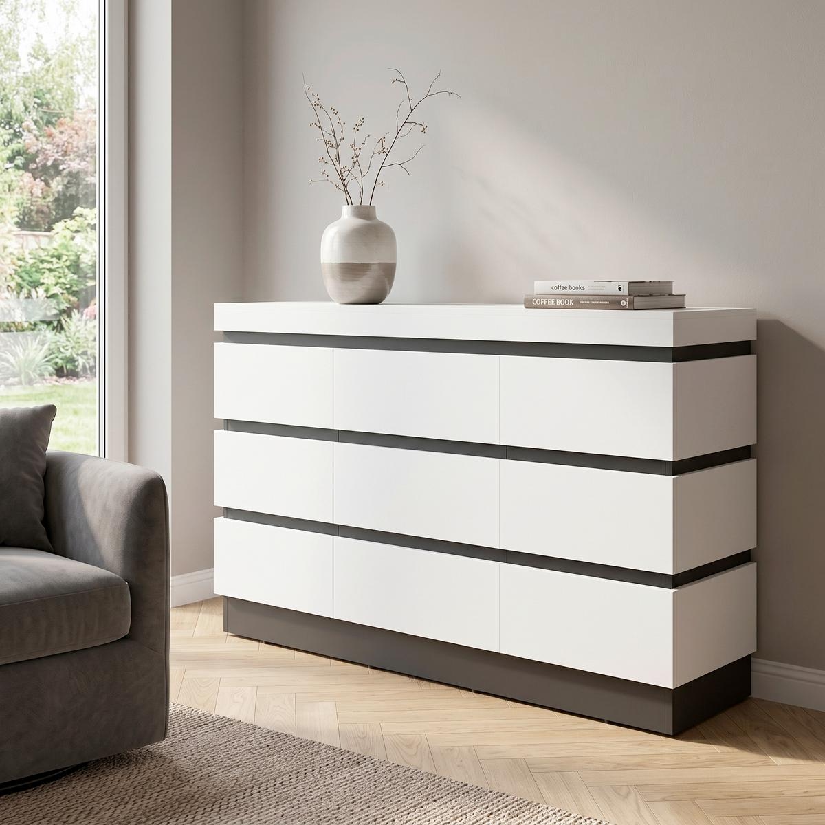 Široka Komoda Campania, Antracit, Bela - bela/antracit, Trend, umetna masa/leseni material (160,8/92,5/45cm)