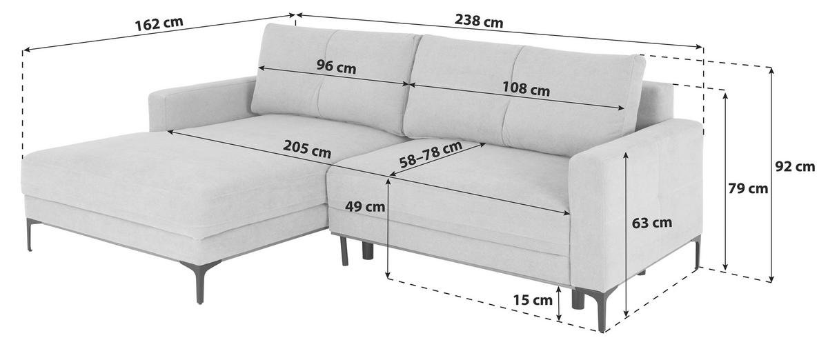 Kutna Garnitura Bergamo - svijetlo smeđa/crna, Moderno, tekstil/metal (162/238cm) - Mömax