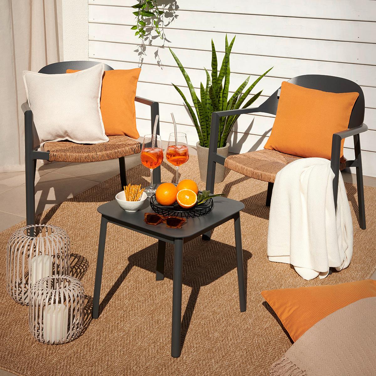 Balkonset Sydney Natur/Dunkelgrau 3-teilig - Dunkelgrau/Naturfarben, MODERN, Kunststoff/Metall (66/68/66cm) - Mömax