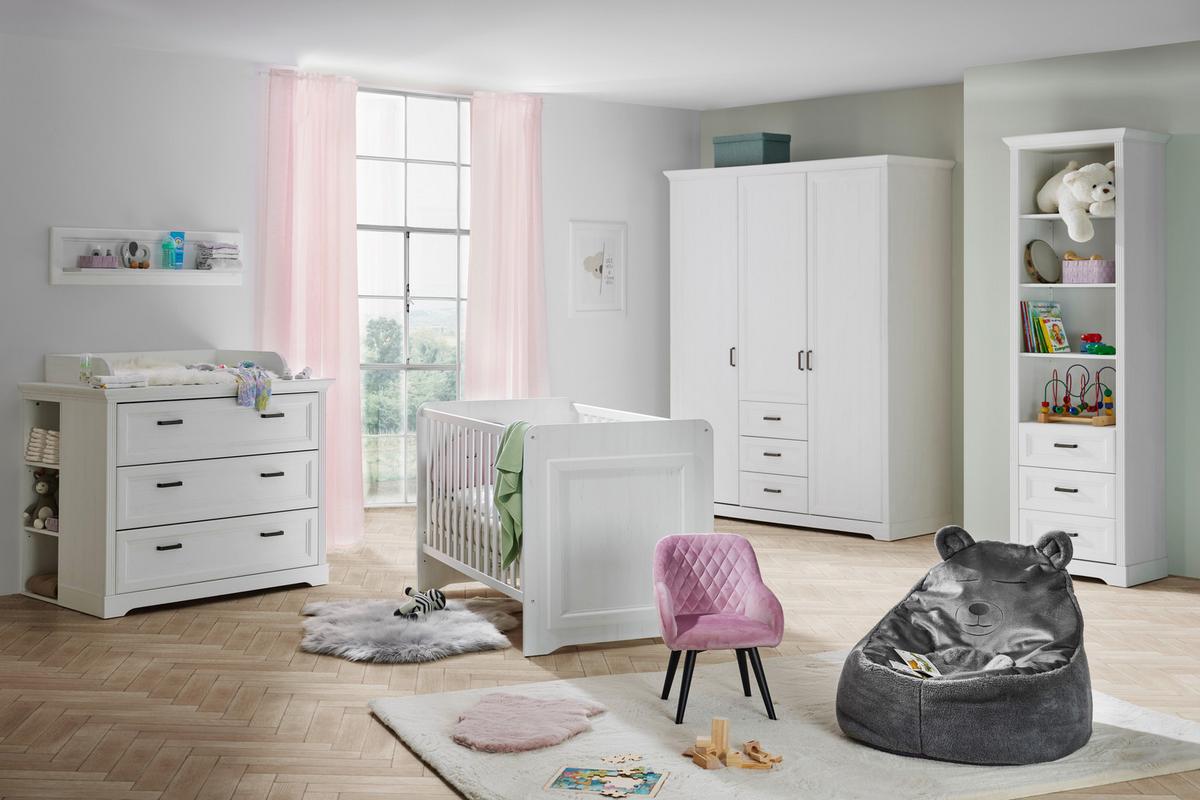 Kleiderschrank Marilou in Weiss ca. 164x206x64cm - Weiss/Nickelfarben, Romantik / Landhaus, Holzwerkstoff/Metall (164/206/64cm) - Zandiara