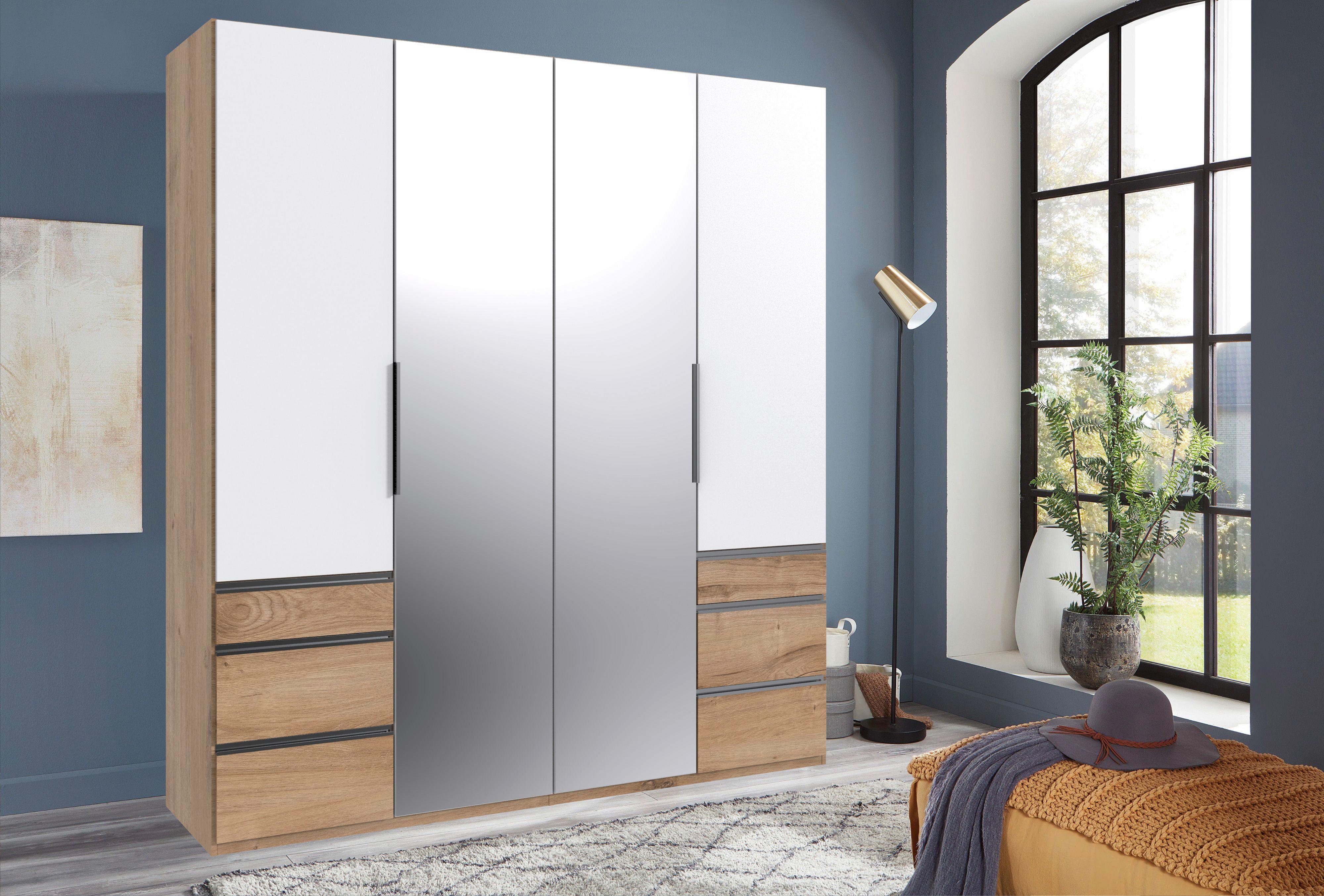 Drehtürenschrank Level 36A mit Spiegel ca. 200 cm Weiß/Eiche - Chromfarben/Eichefarben, MODERN, Glas/Holzwerkstoff (200/216/58cm) - MID.YOU