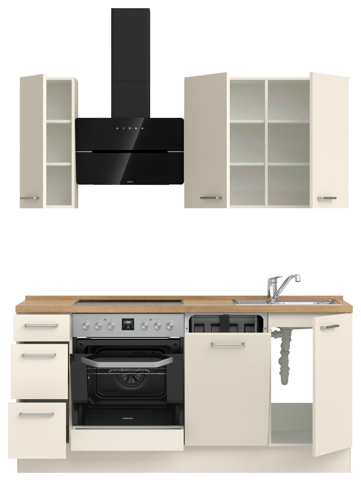 Küchenblock Touch High m. Geräten Magnolie - Edelstahlfarben/Eichefarben, MODERN, Holzwerkstoff/Metall (180cm) - Nobilia