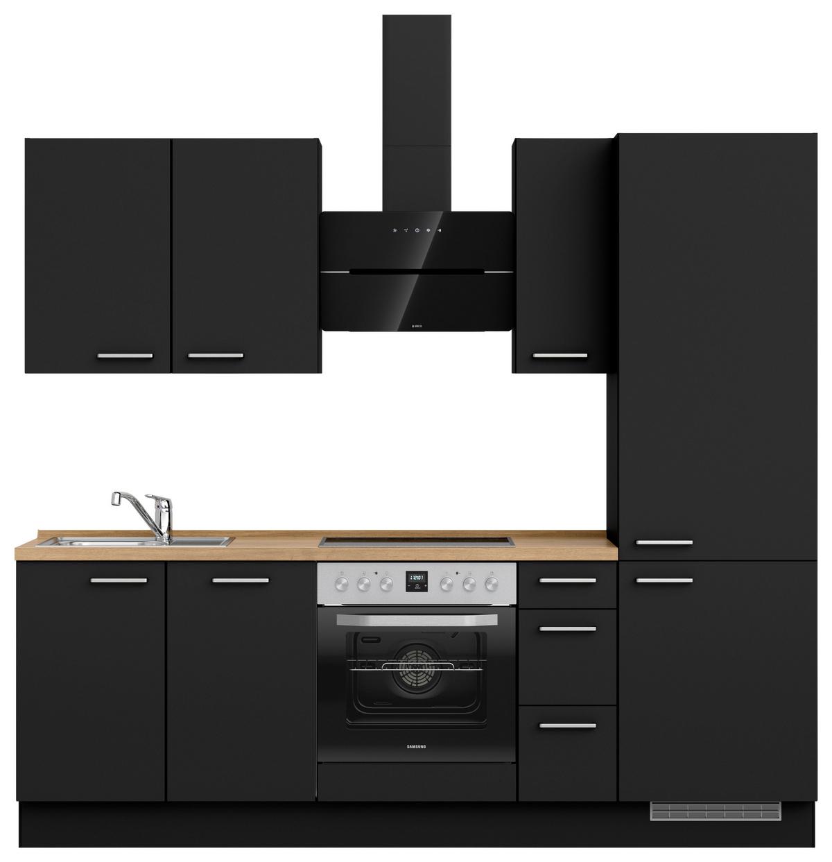 Küchenblock Touch High m. Geräten Schwarz - Edelstahlfarben/Eichefarben, MODERN, Holzwerkstoff/Metall (240cm) - Nobilia