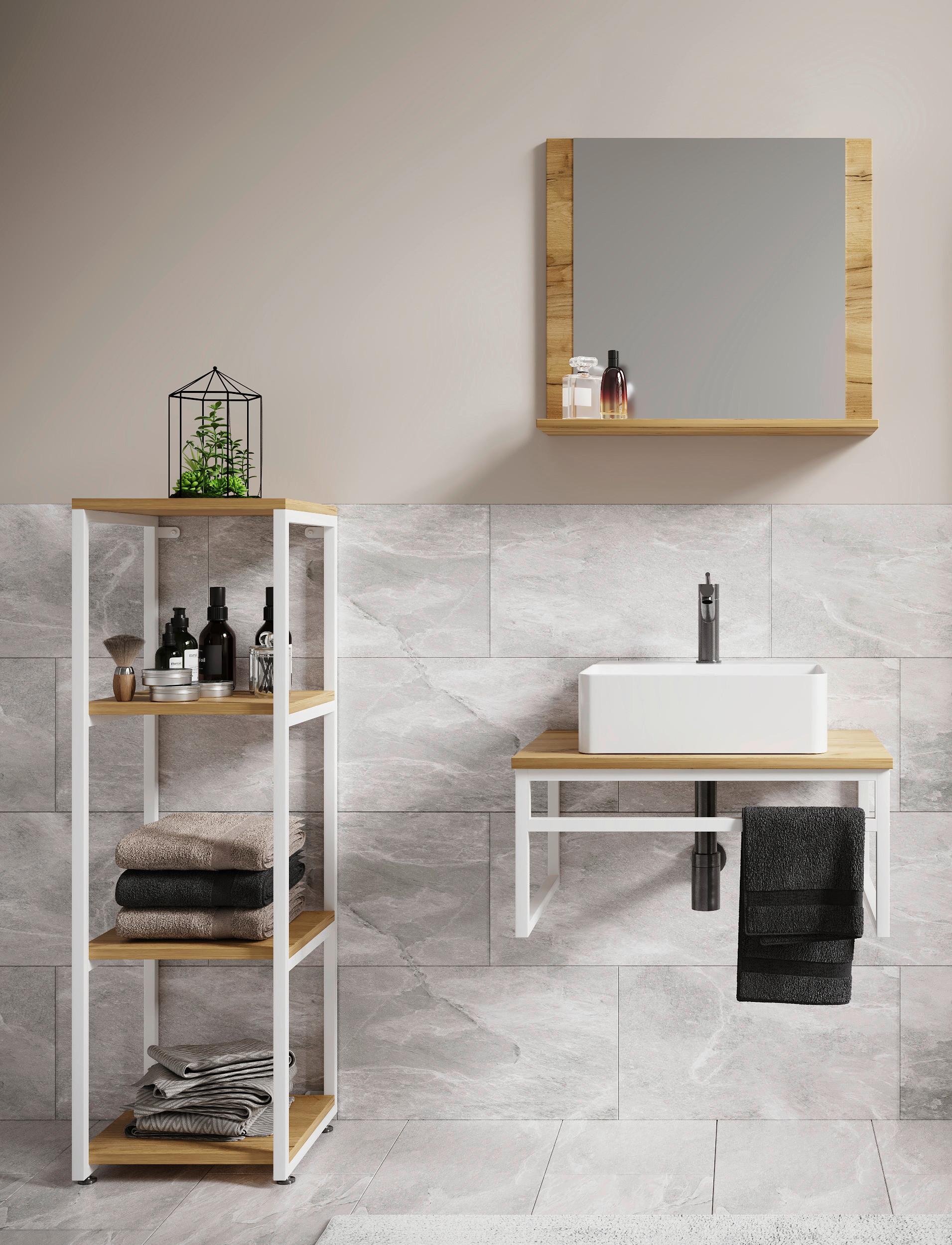 Kopalnica Bitila 60, Bela, Barva Hrasta, 4-Delno - črna/bela, Moderno, kovina/umetna masa (95cm) - MID.YOU