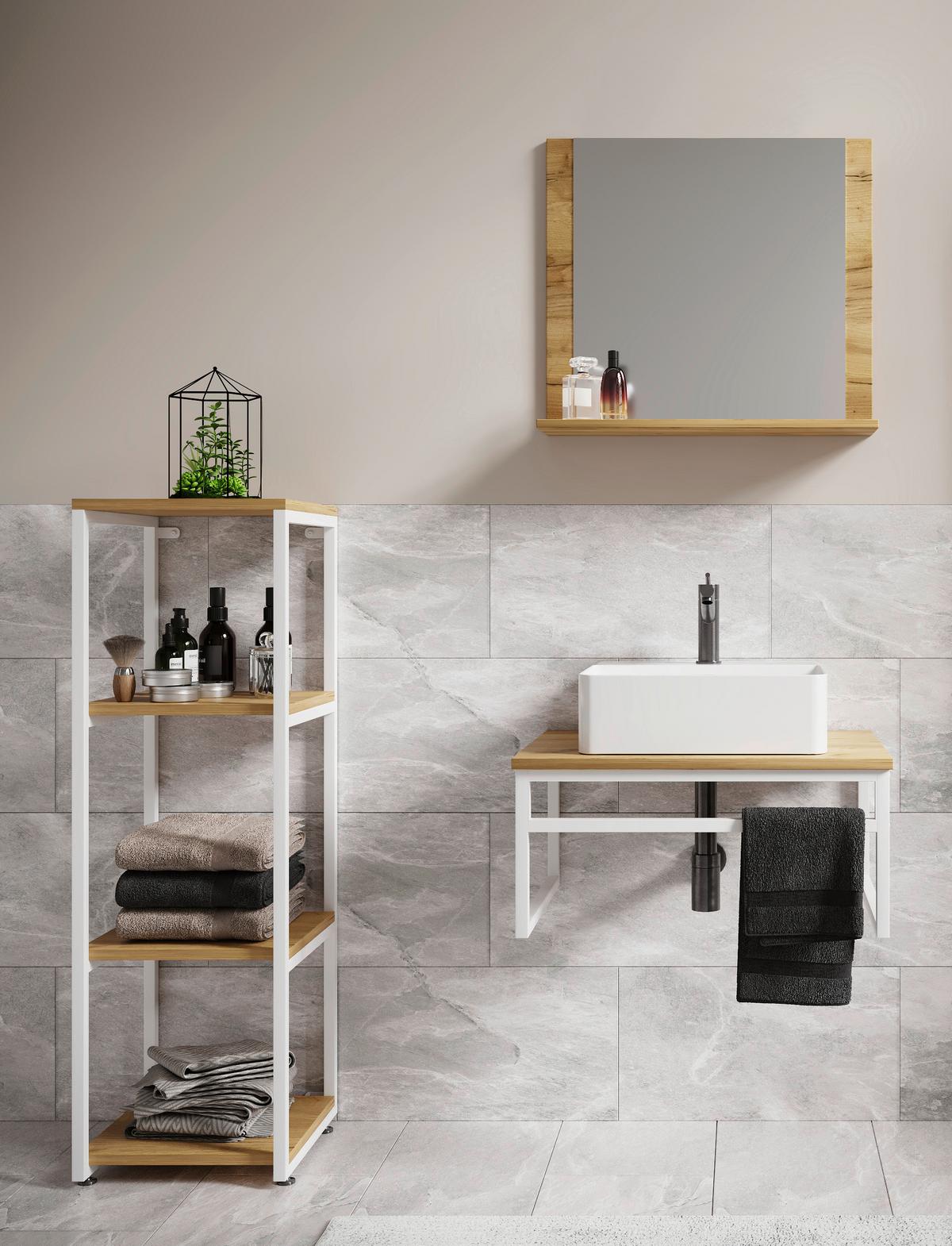 Kopalnica Bitila 60, Bela, Barva Hrasta, 4-Delno - črna/bela, Moderno, kovina/umetna masa (95cm) - MID.YOU