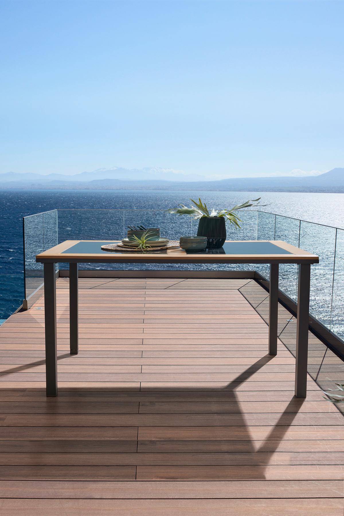 Vrtna Miza Bernd, Aluminij, Kaljeno Steklo, 140x90 - črna/naravne barve, Moderno, kovina/umetna masa (140/74/90cm) - Beldano