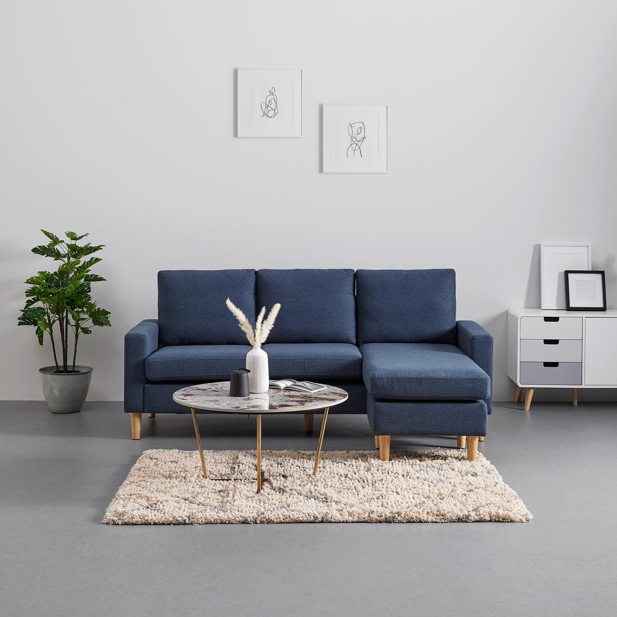 Wohnlandschaft Noemie Blau Webstoff - Blau/Naturfarben, MODERN, Holz/Textil (198/86/135cm) - Bessagi Home