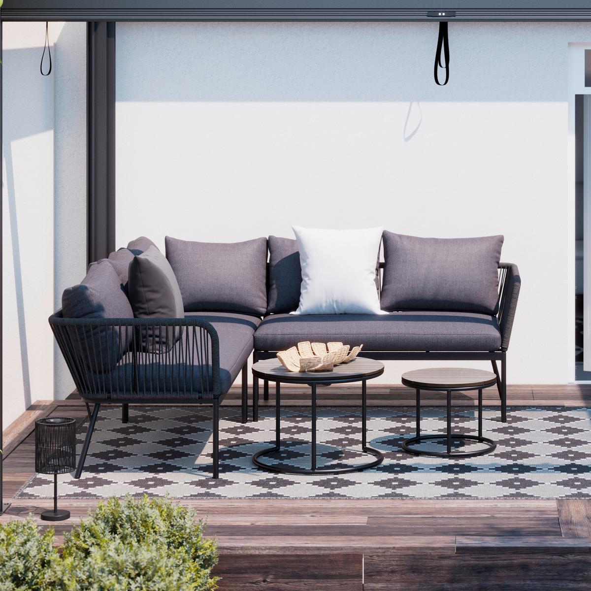 Loungegarnitur Cemi Anthrazit, 5-teilig - Anthrazit, MODERN, Kunststoff/Textil (210/72/210cm) - Mömax