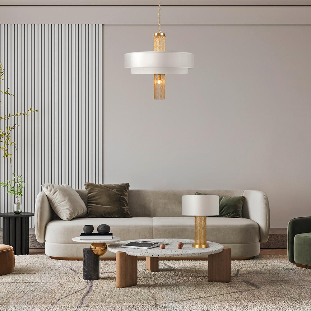 PENDELLEUCHTE IMPRESSIVE - Weiss/Goldfarben, Trend, Textil/Metall (68/69,5cm) - MAYTONI