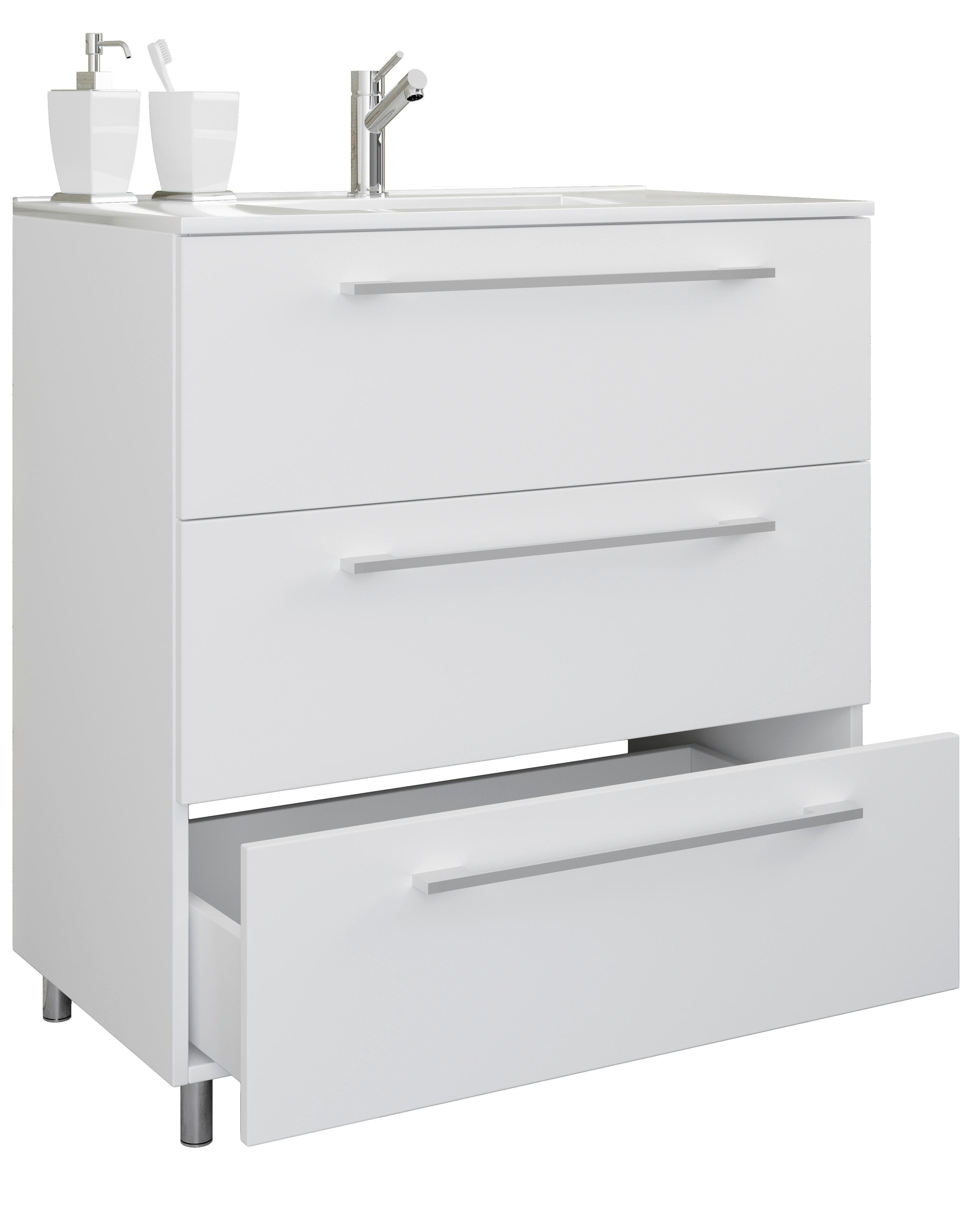 Kombiniran Umivalnik Schubo, Bela - bela/barve aluminija, Moderno, kovina/leseni material (60cm) - MID.YOU