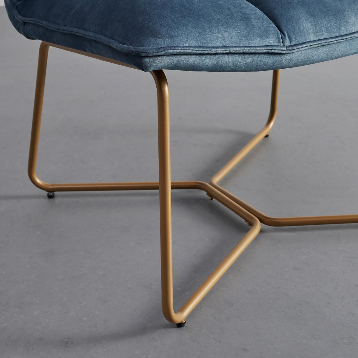 Sessel Rina Blau Samt Gepolstert - Blau/Goldfarben, MODERN, Holz/Textil (67/76,5/69,5cm) - Bessagi Home