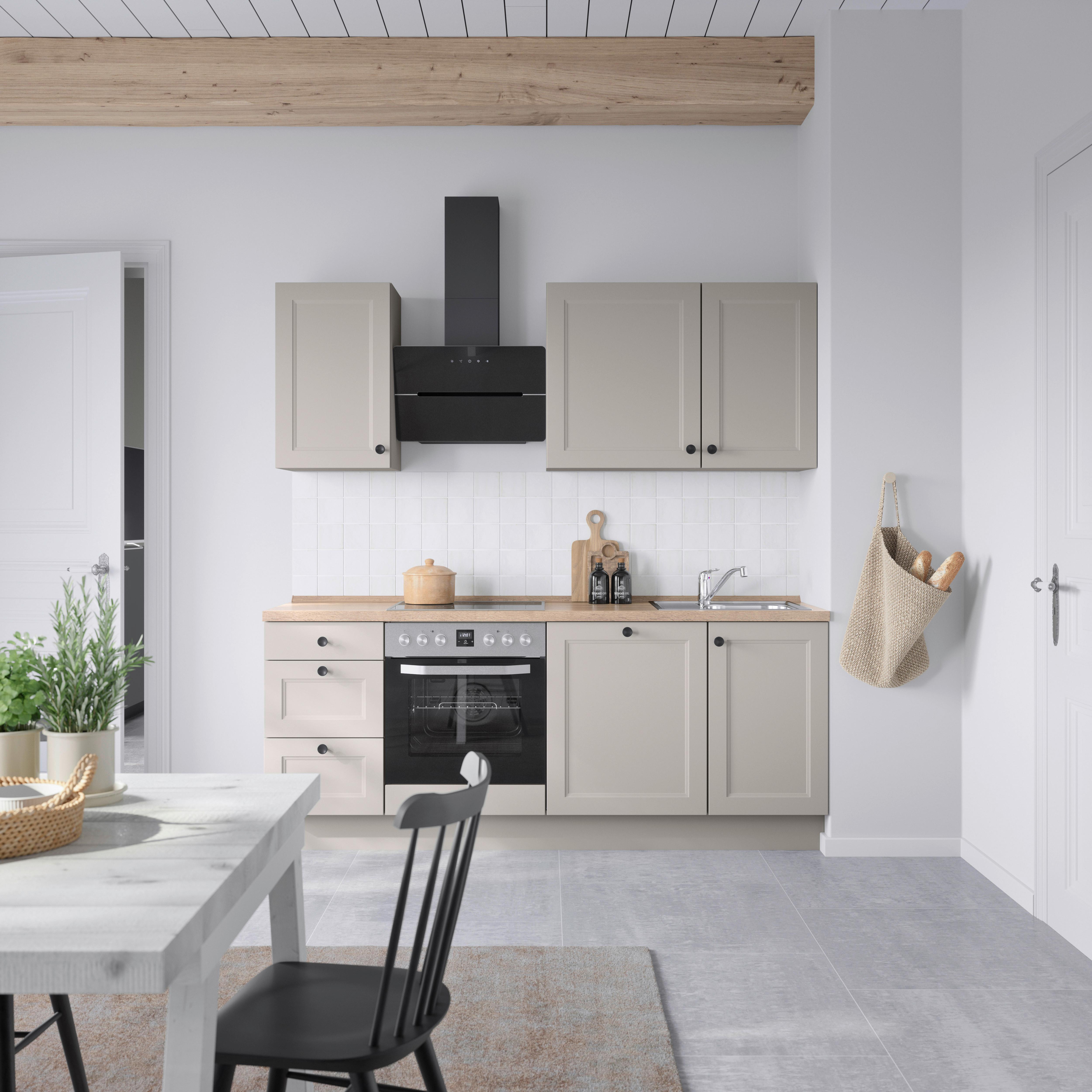 Küchenblock Cascada High m. Geräten Grau - Eiche dunkel/Schwarz, MODERN, Holzwerkstoff/Metall (210cm) - Nobilia